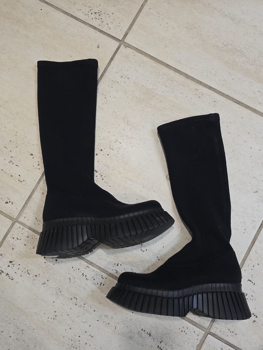 Camper Black Knee-High Platform Sock Boots Size 36